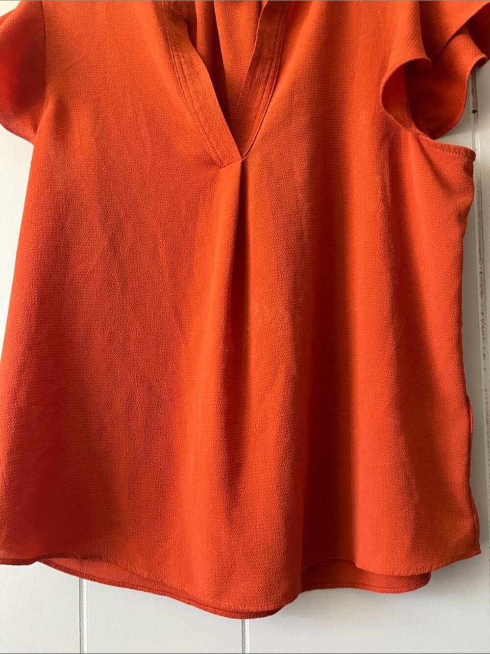 Bright Orange V-Neck Flutter Sleeve Blouse - Picture 5 of 5